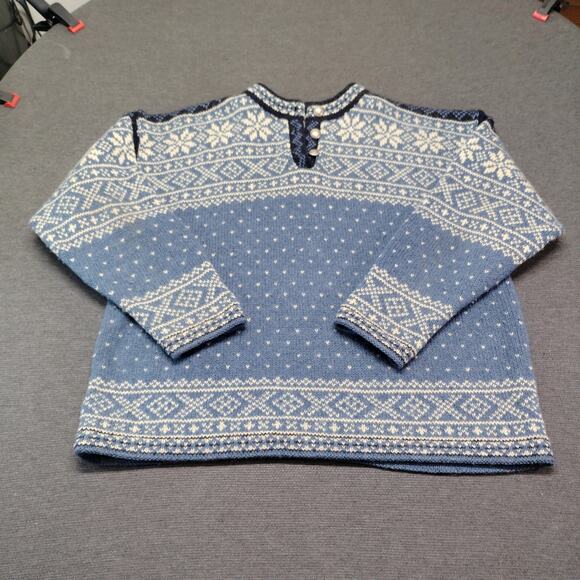 L.L.Bean Sweaters - Vintage L.L.Bean Nordic Fair Isle Wool Blend Henley Sweater Blue Women's Large